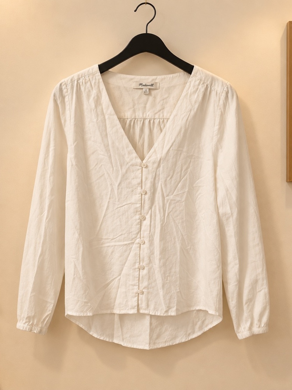 Madewell White V-Neck Button-Front Long-Sleeve Shirt